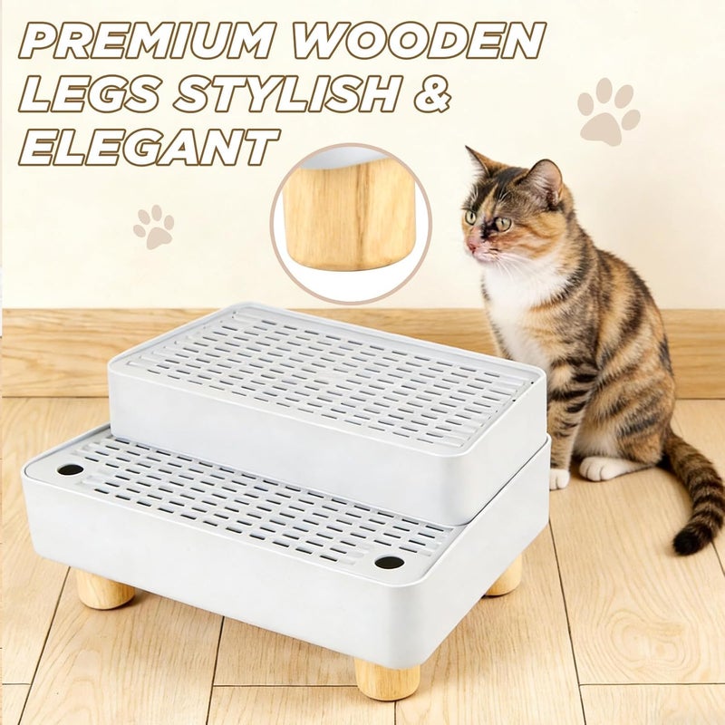 Himake Adjustable 2 Steps Litter Box Ramp, Cat Litter Catcher Mat with Wooden Feet, Filter Function, Litter Box Step for Small & Elderly Cats, Fits Automatic Litter Boxes (Light Grey) - Image 5